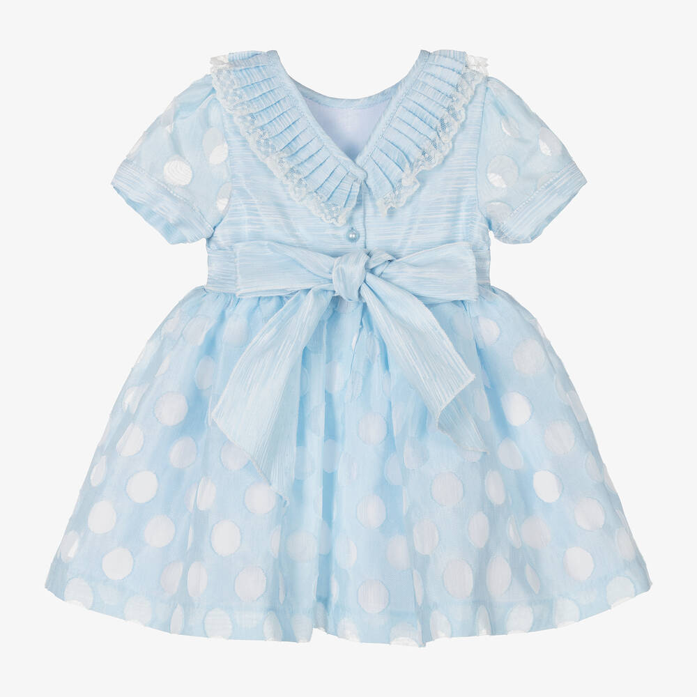 Piccola Speranza-Baby Girls Blue Polka Dot Dress | Childrensalon Outlet