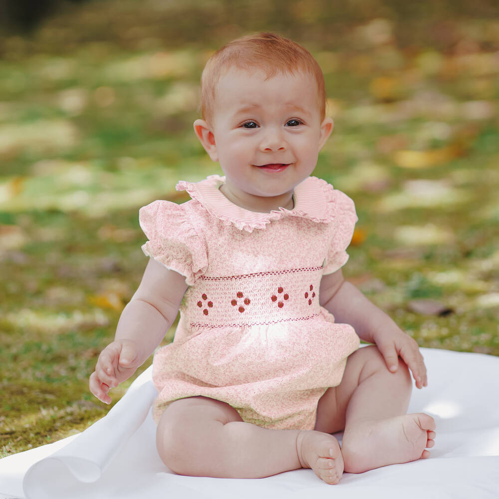 Piccola Speranza-Baby Girls Pale Pink Floral Cotton Shortie | Childrensalon Outlet