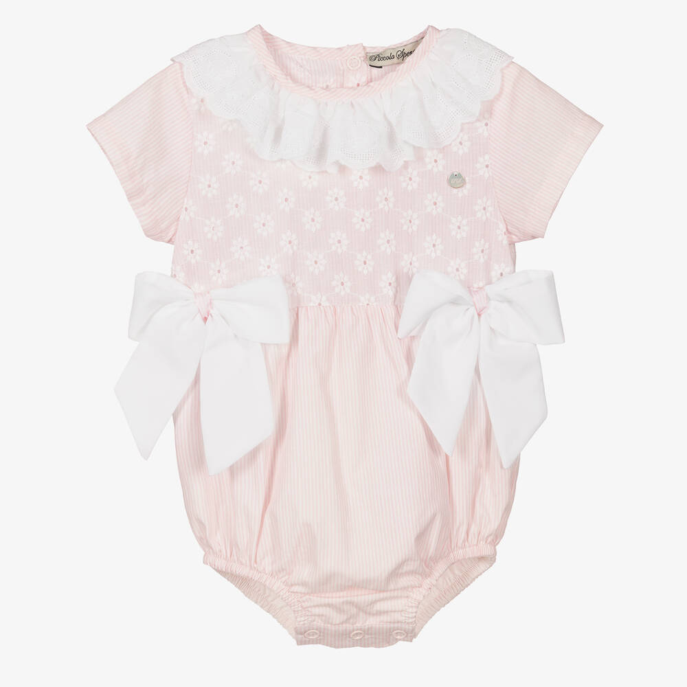 Piccola Speranza - Barboteuse rose rayée en coton | Childrensalon