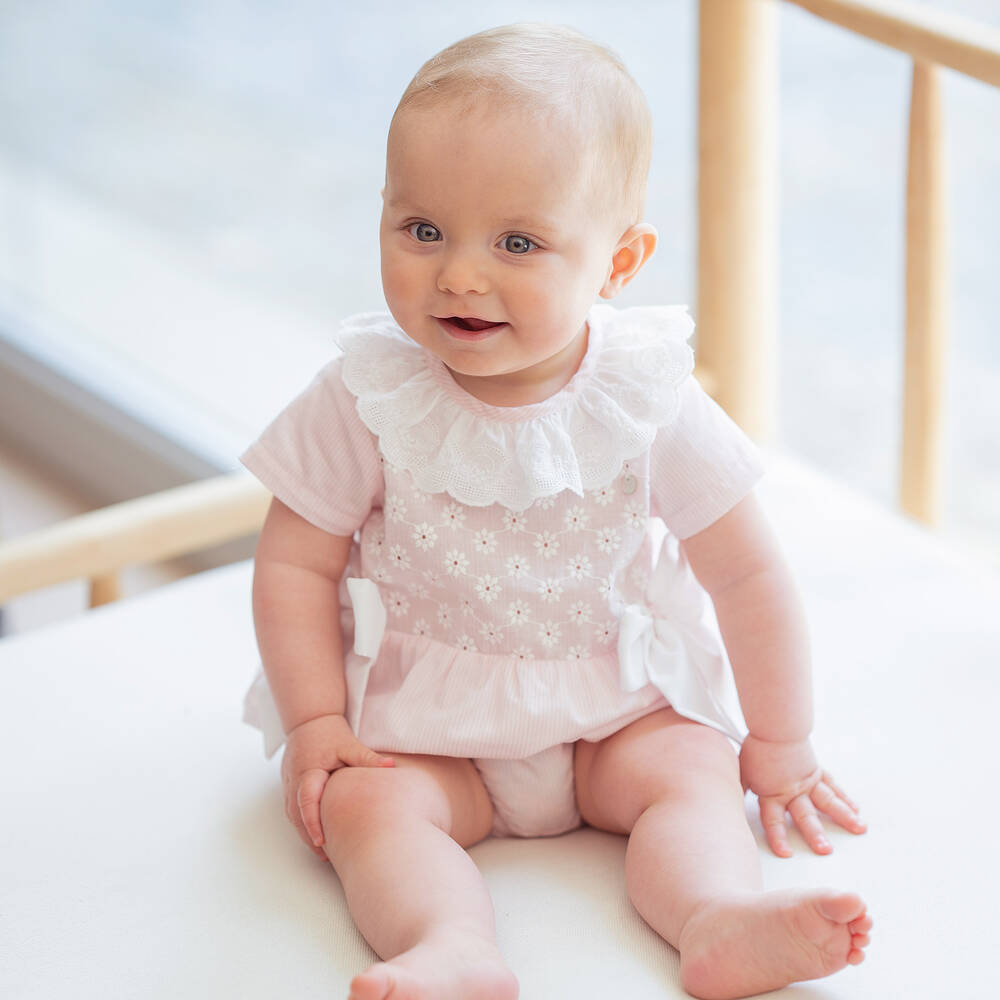 Piccola Speranza-Baby Girls Pink Striped Cotton Shortie | Childrensalon Outlet