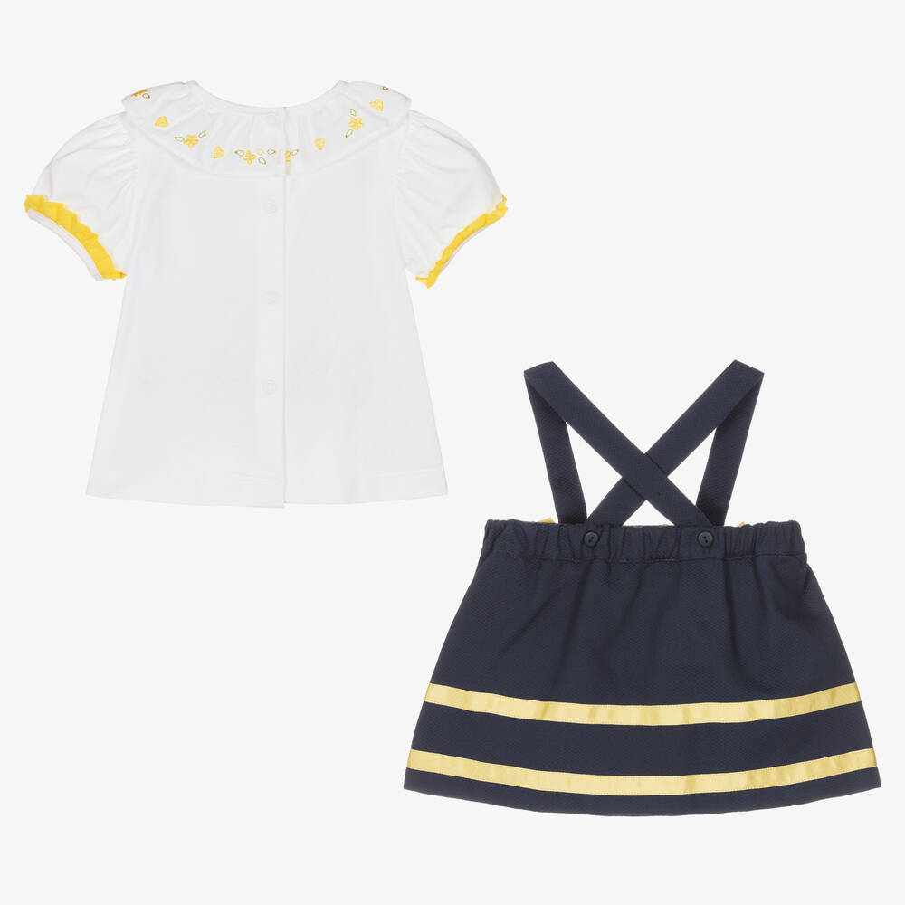 Piccola Speranza-Baby Girls White & Blue Skirt Set | Childrensalon Outlet