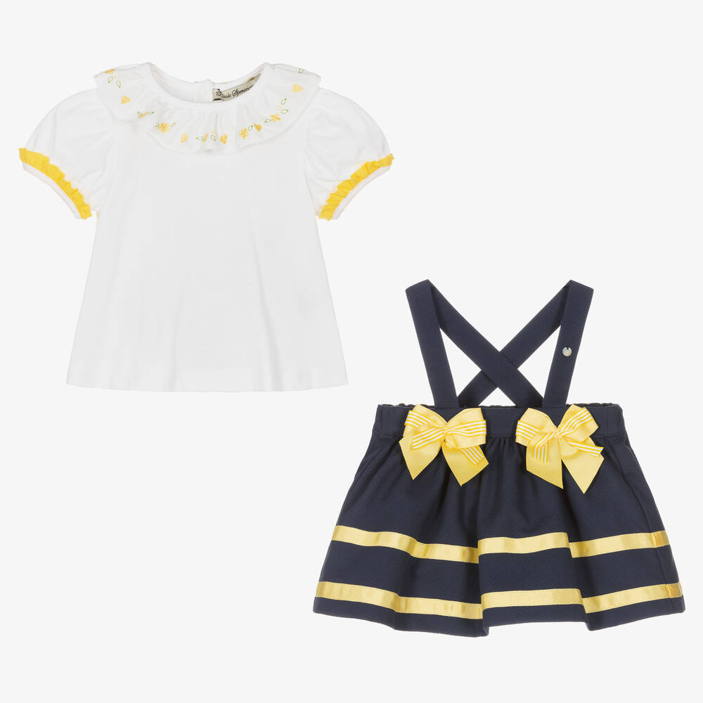 Piccola Speranza-Baby Girls White & Blue Skirt Set | Childrensalon Outlet