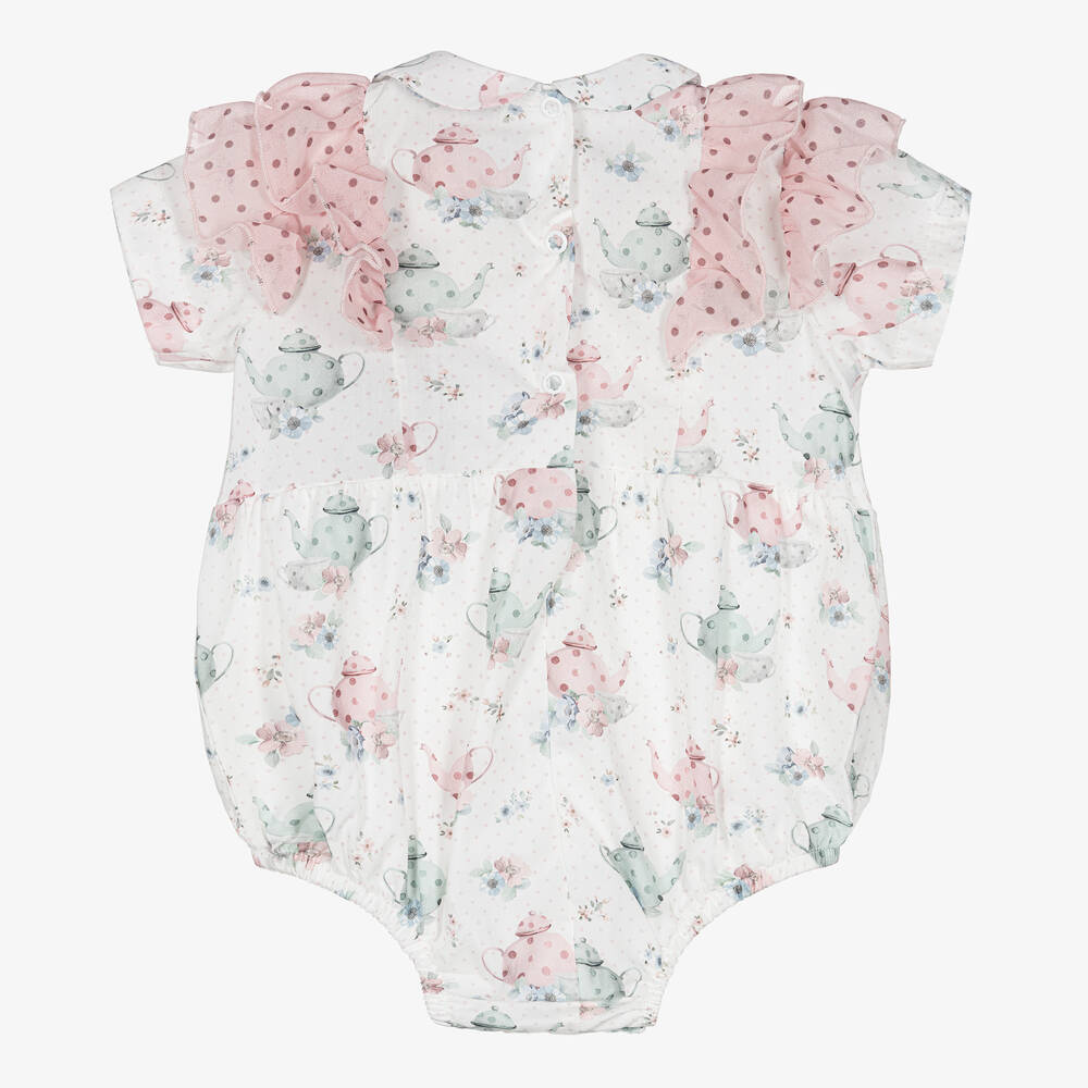 Piccola Speranza-Baby Girls White & Pink Cotton Shortie | Childrensalon Outlet