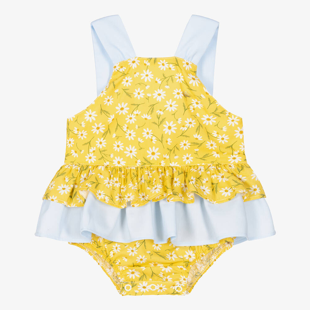 Piccola Speranza - Baby Girls Yellow & Blue Cotton Shortie | Childrensalon