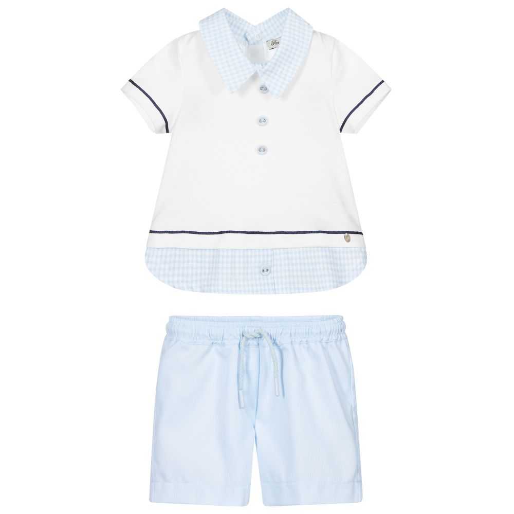 Piccola Speranza-Blue & White Cotton Shorts Set | Childrensalon Outlet