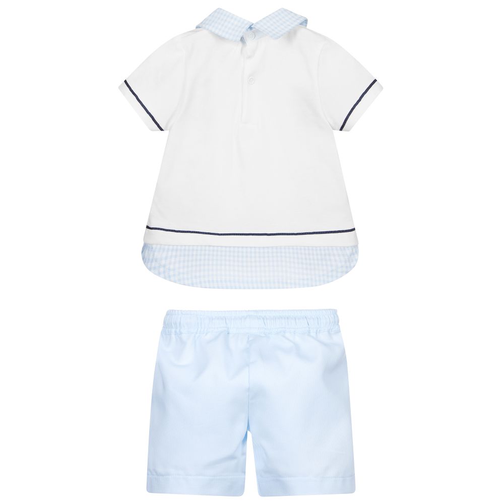 Piccola Speranza-Blue & White Cotton Shorts Set | Childrensalon Outlet