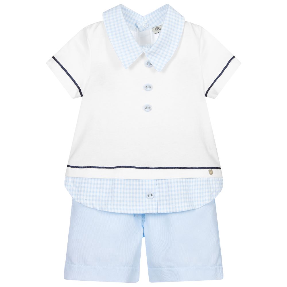 Piccola Speranza - Blue & White Cotton Shorts Set | Childrensalon