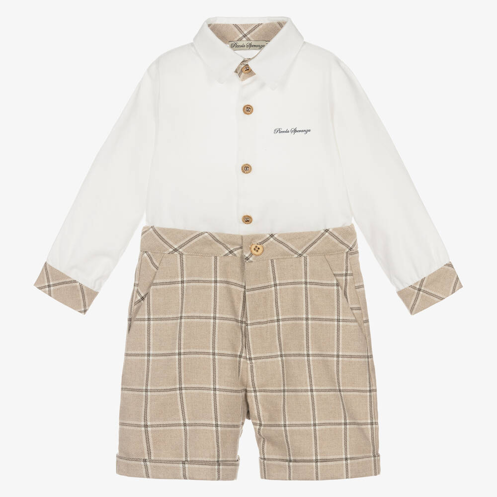 Piccola Speranza - Бежевая рубашка и шорты в клетку для мальчиков | Childrensalon