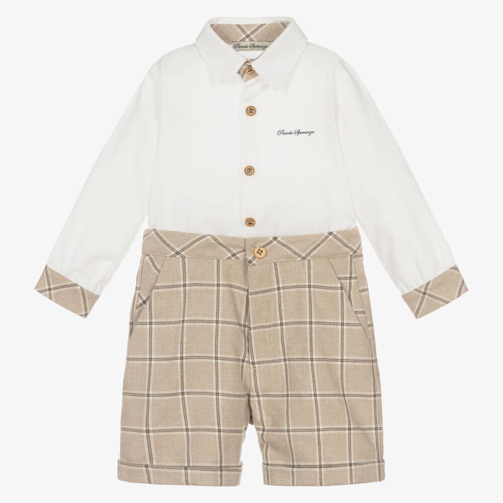 Piccola Speranza - Ensemble short beige carreaux Garçon | Childrensalon