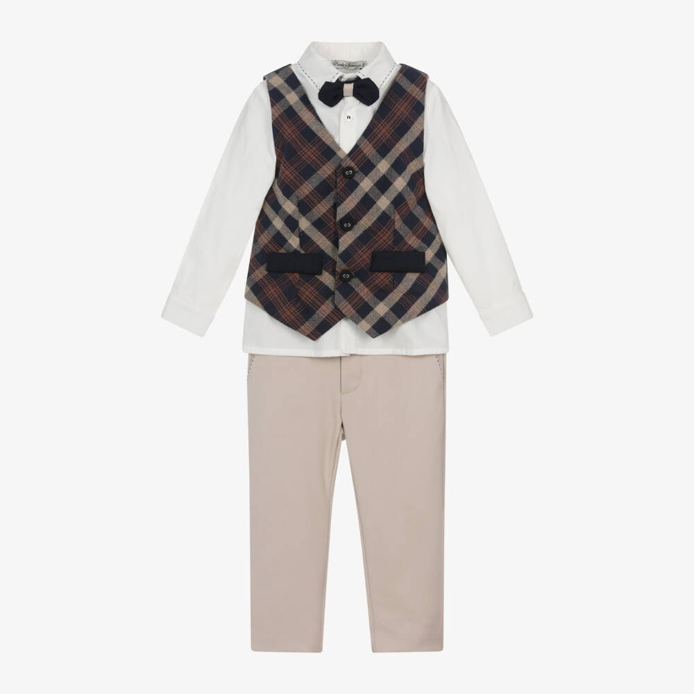 Piccola Speranza-Boys Beige Plaid Vest Suit | Childrensalon Outlet