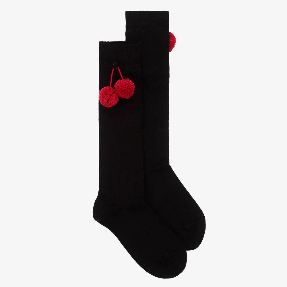 Piccola Speranza-Boys Black Cotton Pom-Pom Socks | Childrensalon Outlet