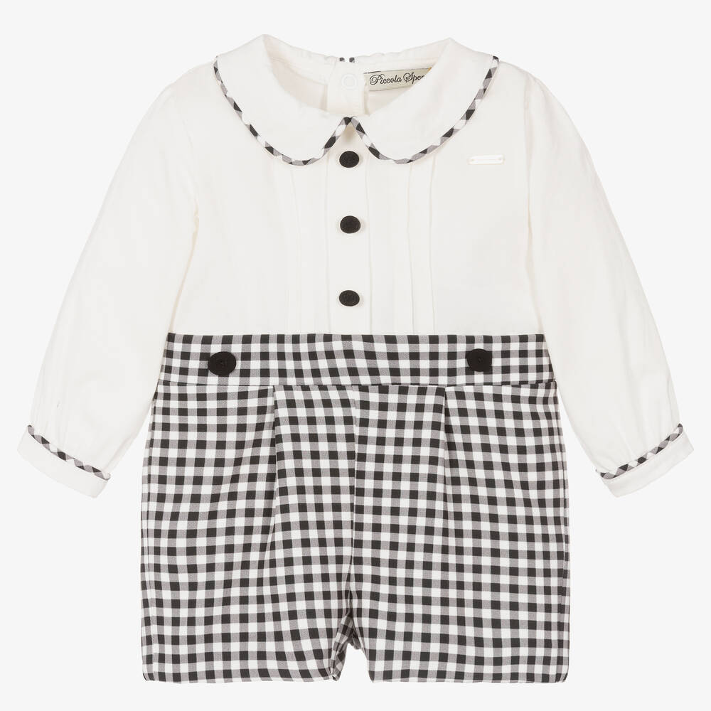 Piccola Speranza-Белый хлопковый песочник в черно-белую клетку | Childrensalon Outlet