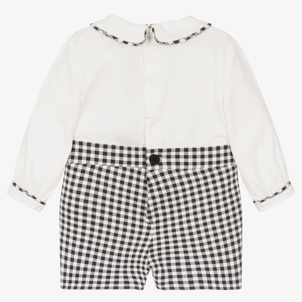 Piccola Speranza-Белый хлопковый песочник в черно-белую клетку | Childrensalon Outlet