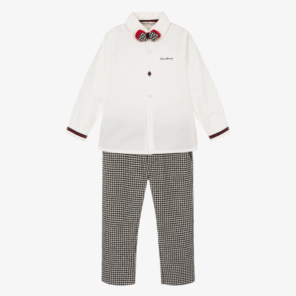 Piccola Speranza-Boys Black Wool Houndstooth Trouser Set | Childrensalon Outlet