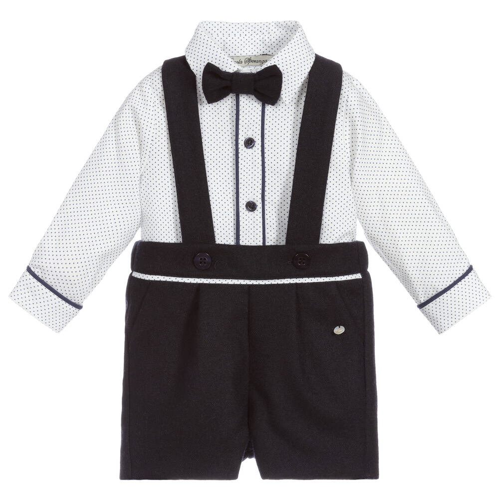 Piccola Speranza-طقم شورت 3 قطع مزيج قطن وصوف لون كحلي وعاجي | Childrensalon Outlet