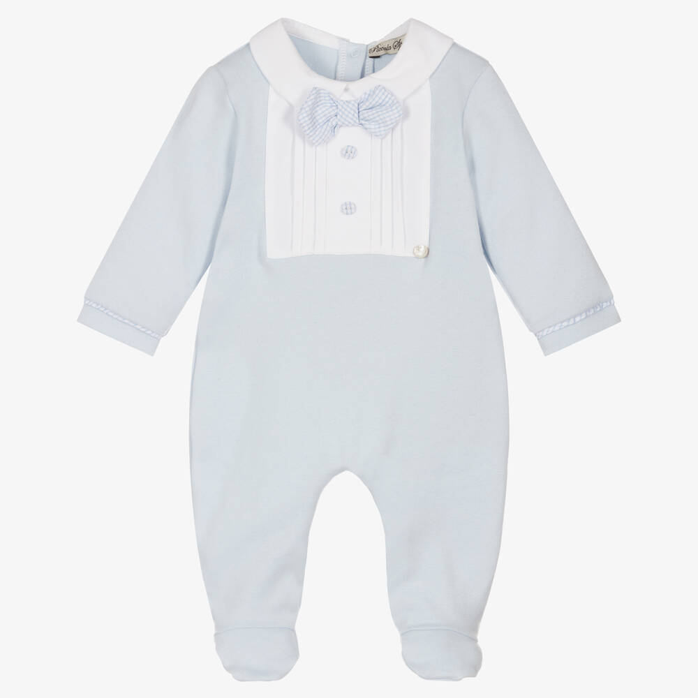 Piccola Speranza - Boys Blue Bow Tie Babygrow | Childrensalon