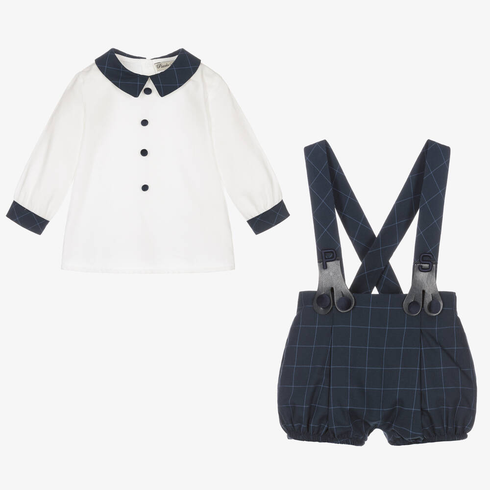 Piccola Speranza-Boys Blue Check Shorts Set | Childrensalon Outlet
