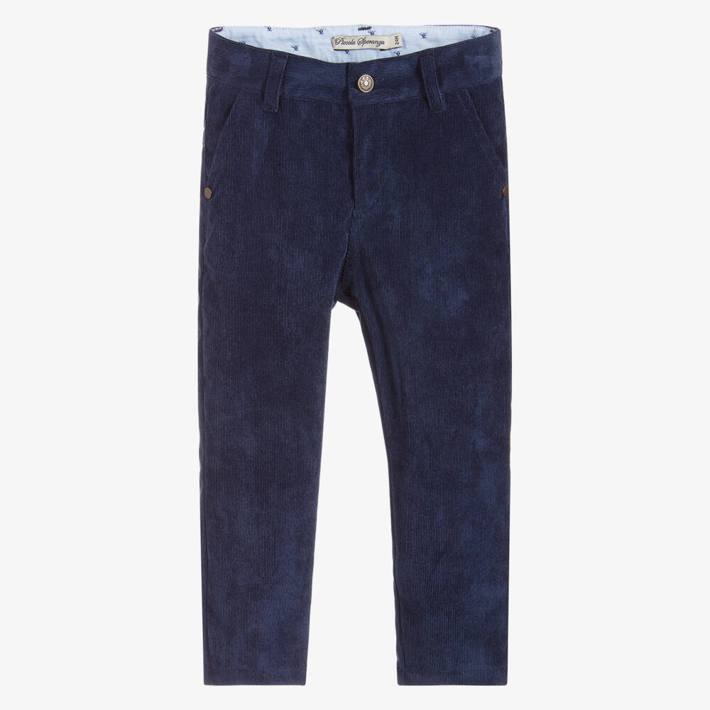 Piccola Speranza-بنطلون سليم فيت قطن مضلع لون كحلي للأولاد | Childrensalon Outlet