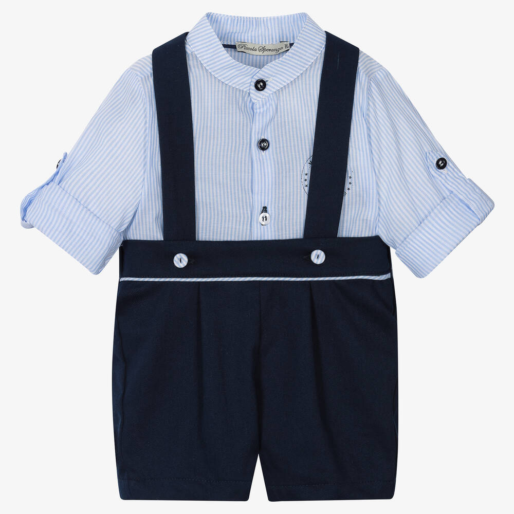 Piccola Speranza-Boys Blue Cotton Shorts Set | Childrensalon Outlet
