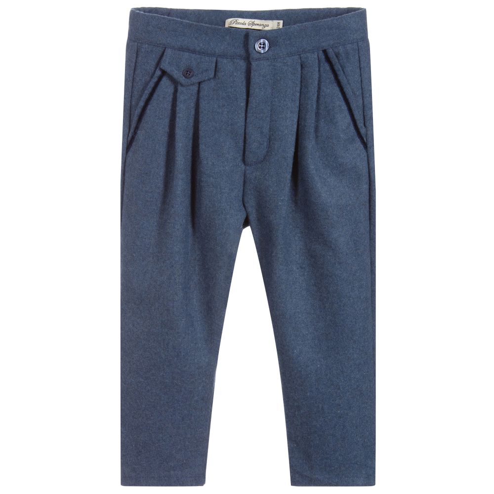 Piccola Speranza - Boys Blue Cotton Trousers | Childrensalon