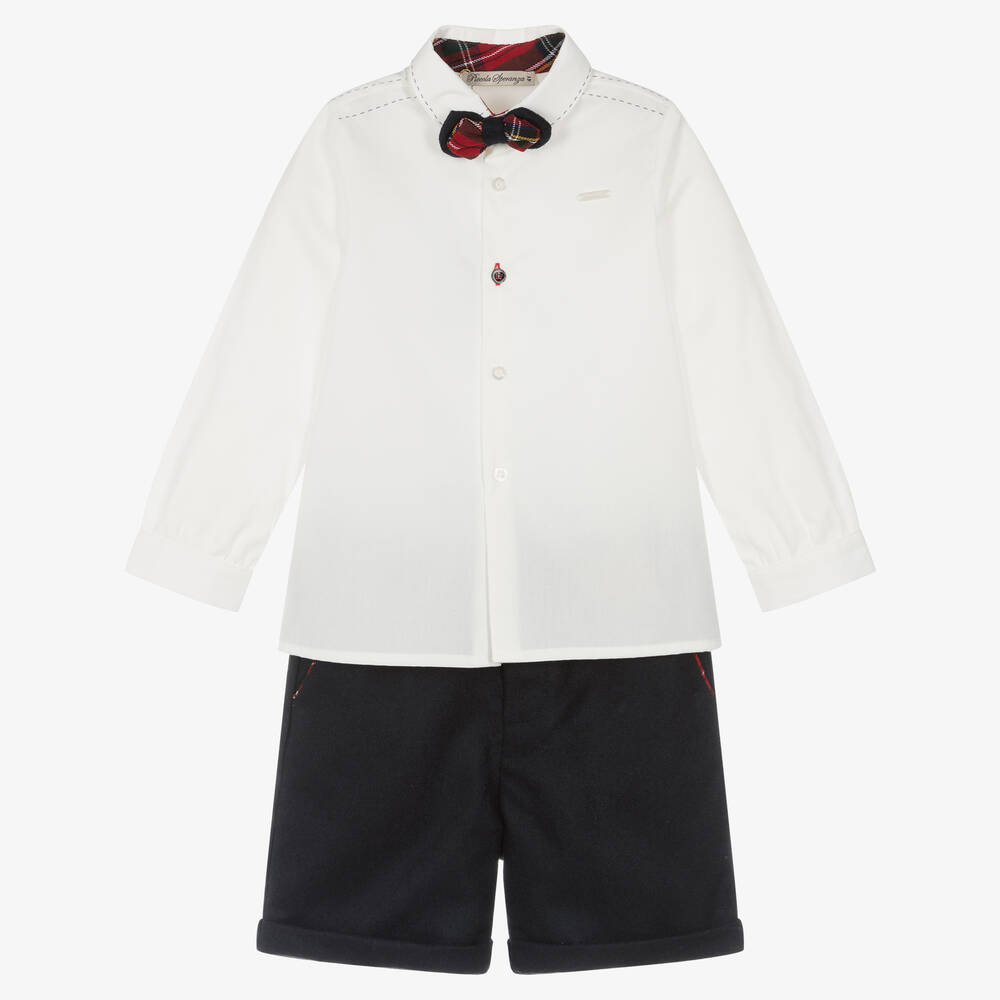 Piccola Speranza-Топ и синие шорты из шерсти и хлопка | Childrensalon Outlet