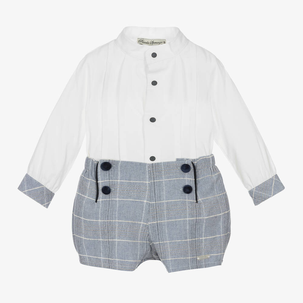 Piccola Speranza - Boys Blue & White Check Cotton Shorts Set | Childrensalon