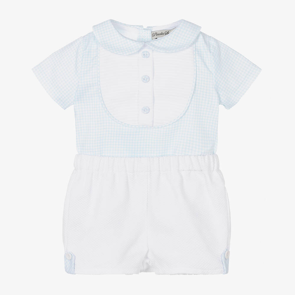 Piccola Speranza-Boys Blue & White Checked Shorts Set | Childrensalon Outlet