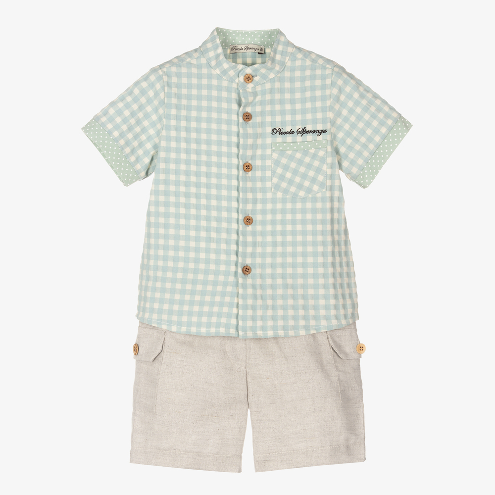 Piccola Speranza - Boys Check Shirt & Shorts Set | Childrensalon