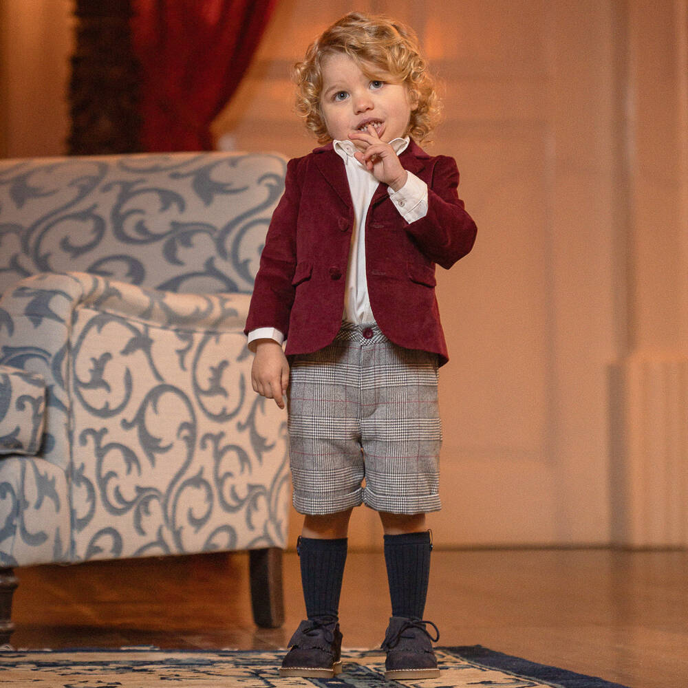 Piccola Speranza-طقم شورت كاروهات لون رمادي وعاجي للأولاد | Childrensalon Outlet