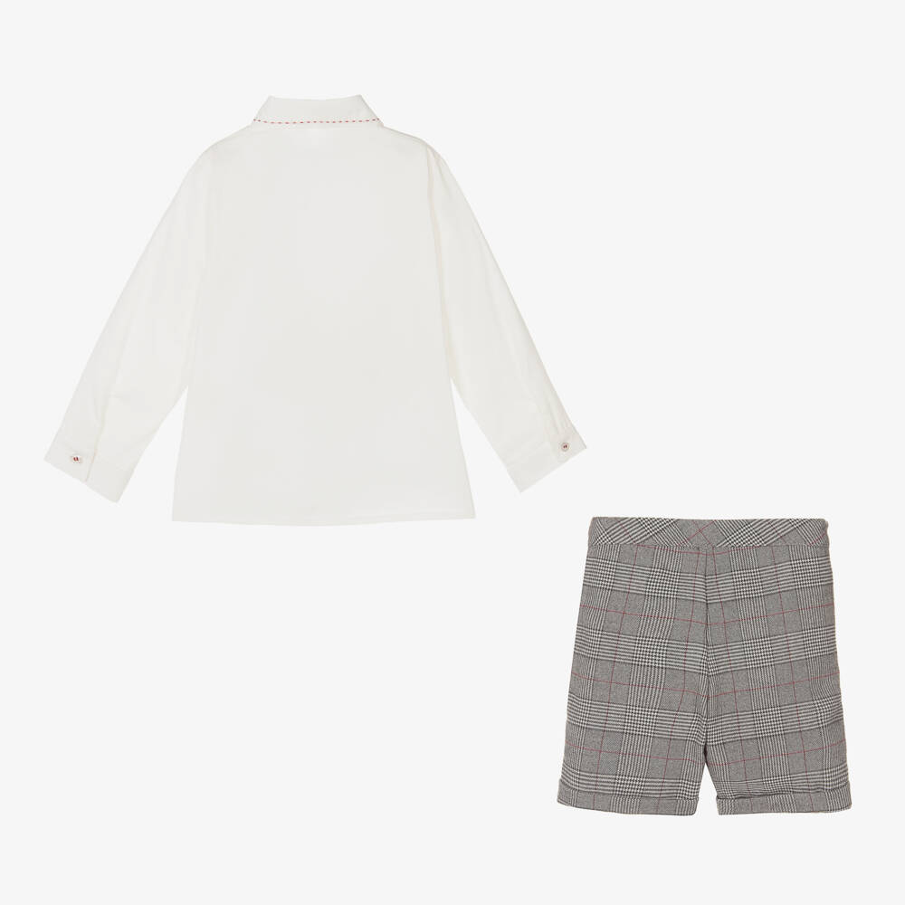 Piccola Speranza-طقم شورت كاروهات لون رمادي وعاجي للأولاد | Childrensalon Outlet