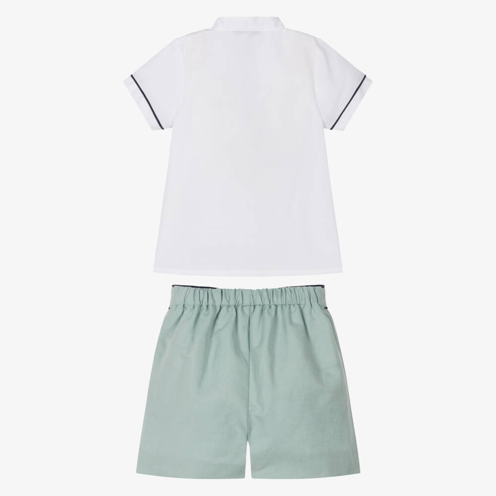 Piccola Speranza-Boys Classic White & Green Ensemble | Childrensalon Outlet