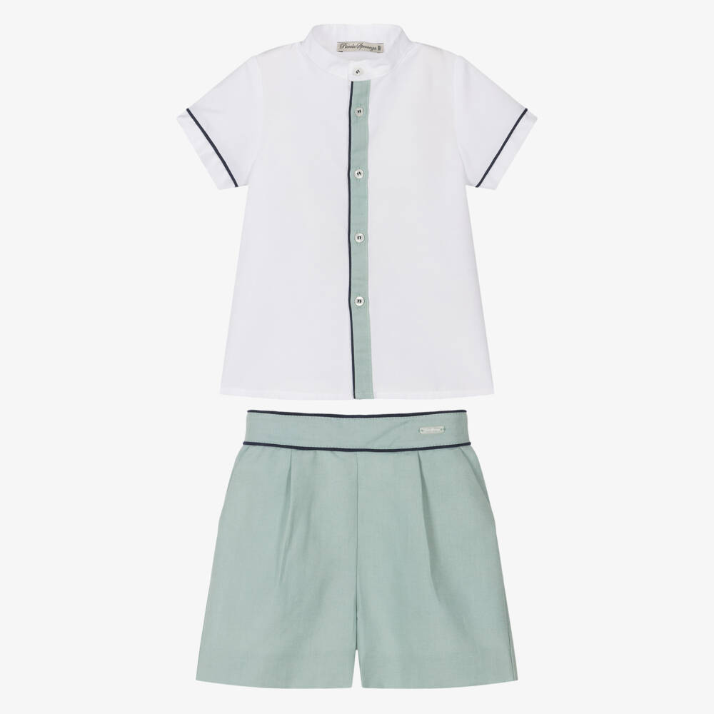 Piccola Speranza-Boys Classic White & Green Ensemble | Childrensalon Outlet