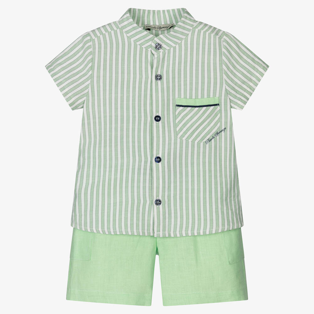 Piccola Speranza-Зеленые шорты из хлопка и льна | Childrensalon Outlet