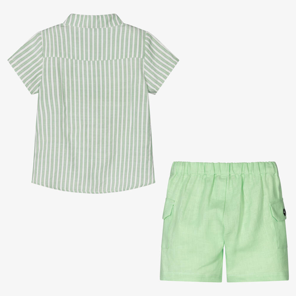 Piccola Speranza-Boys Green Cotton & Linen Shorts Set | Childrensalon Outlet