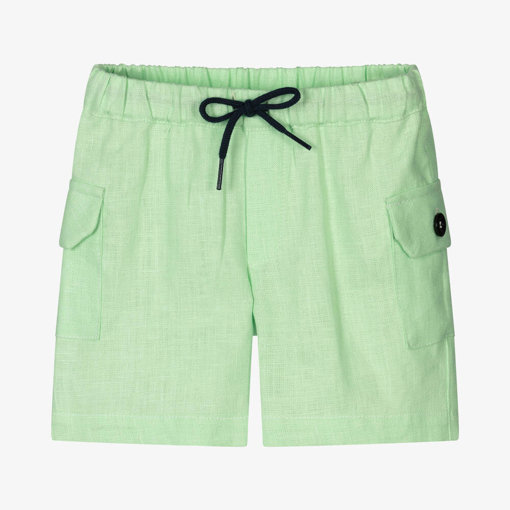 Piccola Speranza-Boys Green Cotton & Linen Shorts Set | Childrensalon Outlet