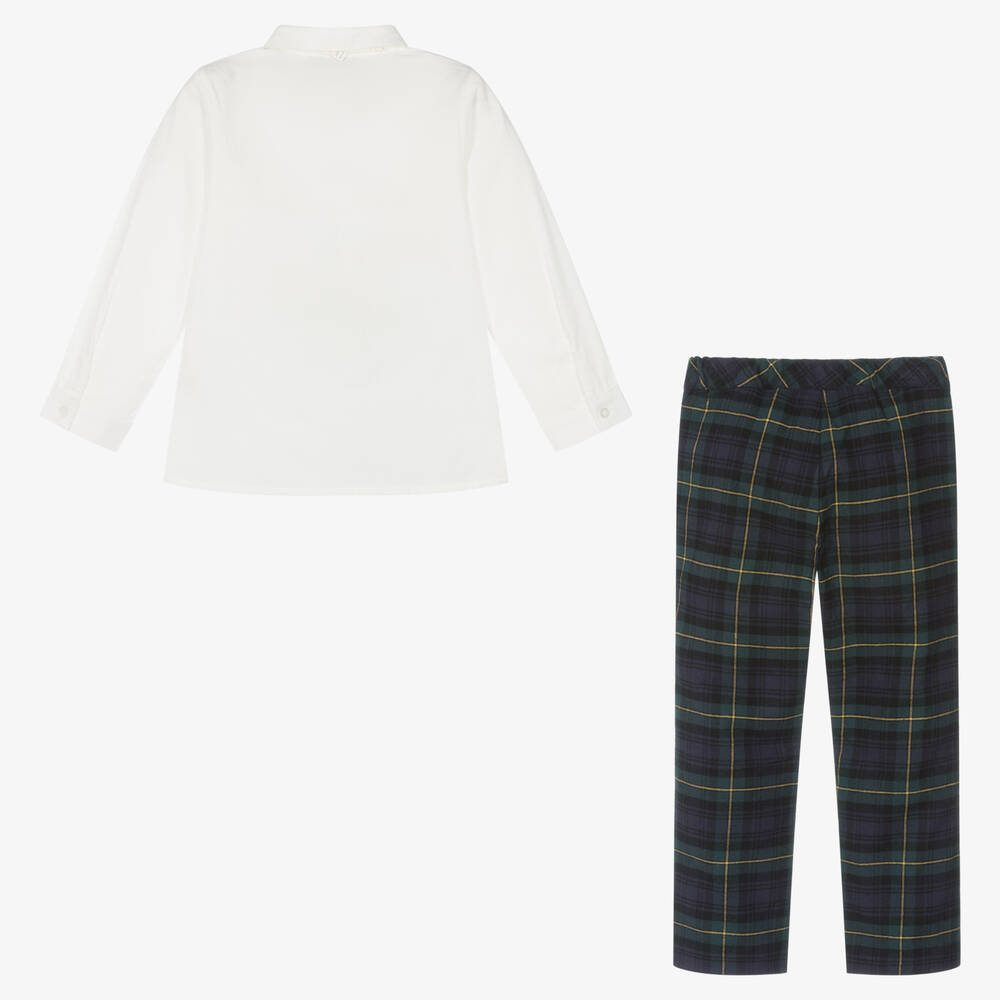 Piccola Speranza-طقم بنطلون قطن بوبلين تارتان لون أخضر للأولاد | Childrensalon Outlet