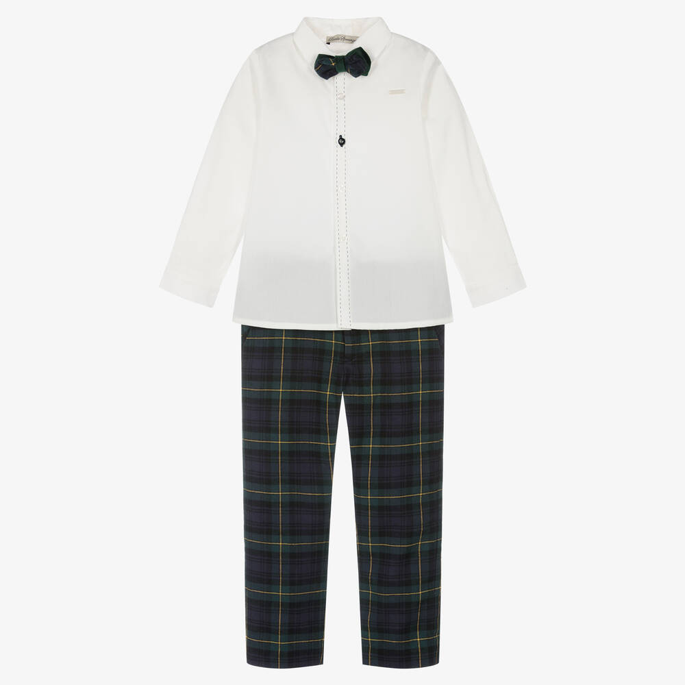 Piccola Speranza - Boys Green Cotton Tartan Trouser Set | Childrensalon