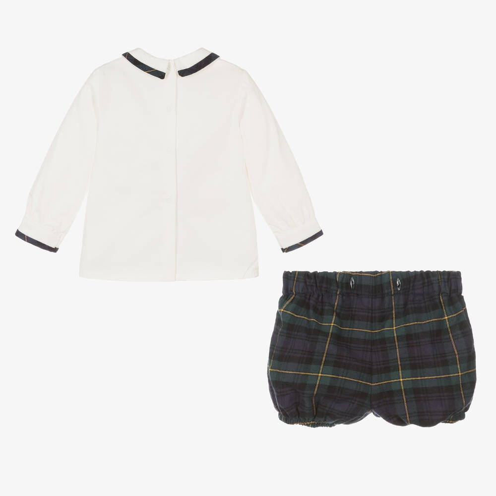 Piccola Speranza-طقم شورت أطفال ولادي قطن تارتان لون أخضر | Childrensalon Outlet