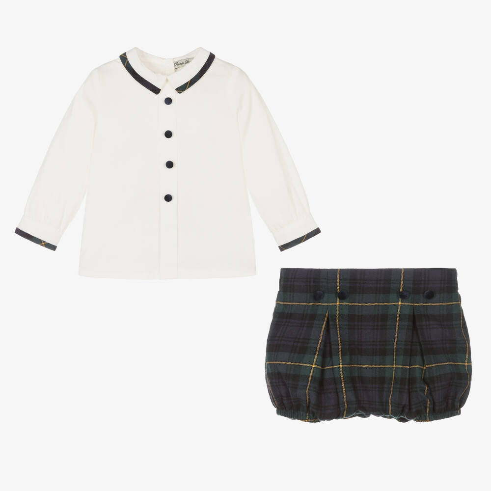 Piccola Speranza-طقم شورت أطفال ولادي قطن تارتان لون أخضر | Childrensalon Outlet