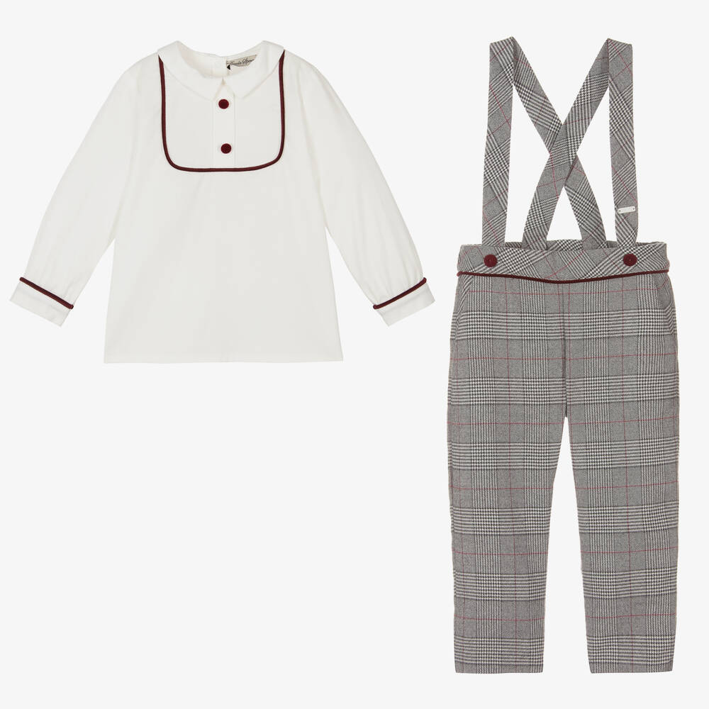 Piccola Speranza-طقم بنطلون تارتان لون رمادي وعاجي للأولاد | Childrensalon Outlet