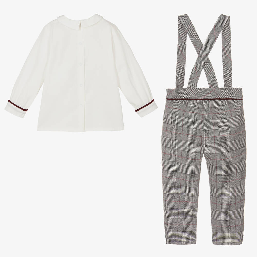 Piccola Speranza-طقم بنطلون تارتان لون رمادي وعاجي للأولاد | Childrensalon Outlet