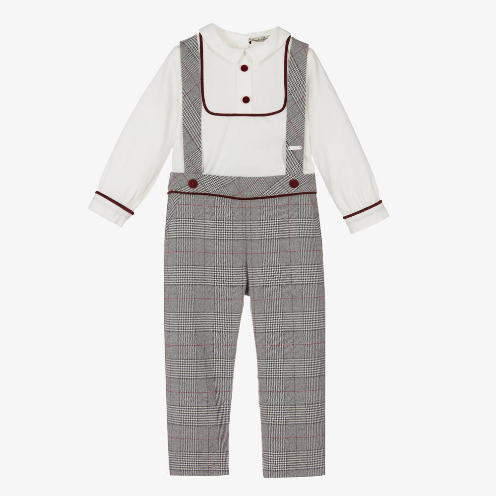 Piccola Speranza-طقم بنطلون تارتان لون رمادي وعاجي للأولاد | Childrensalon Outlet