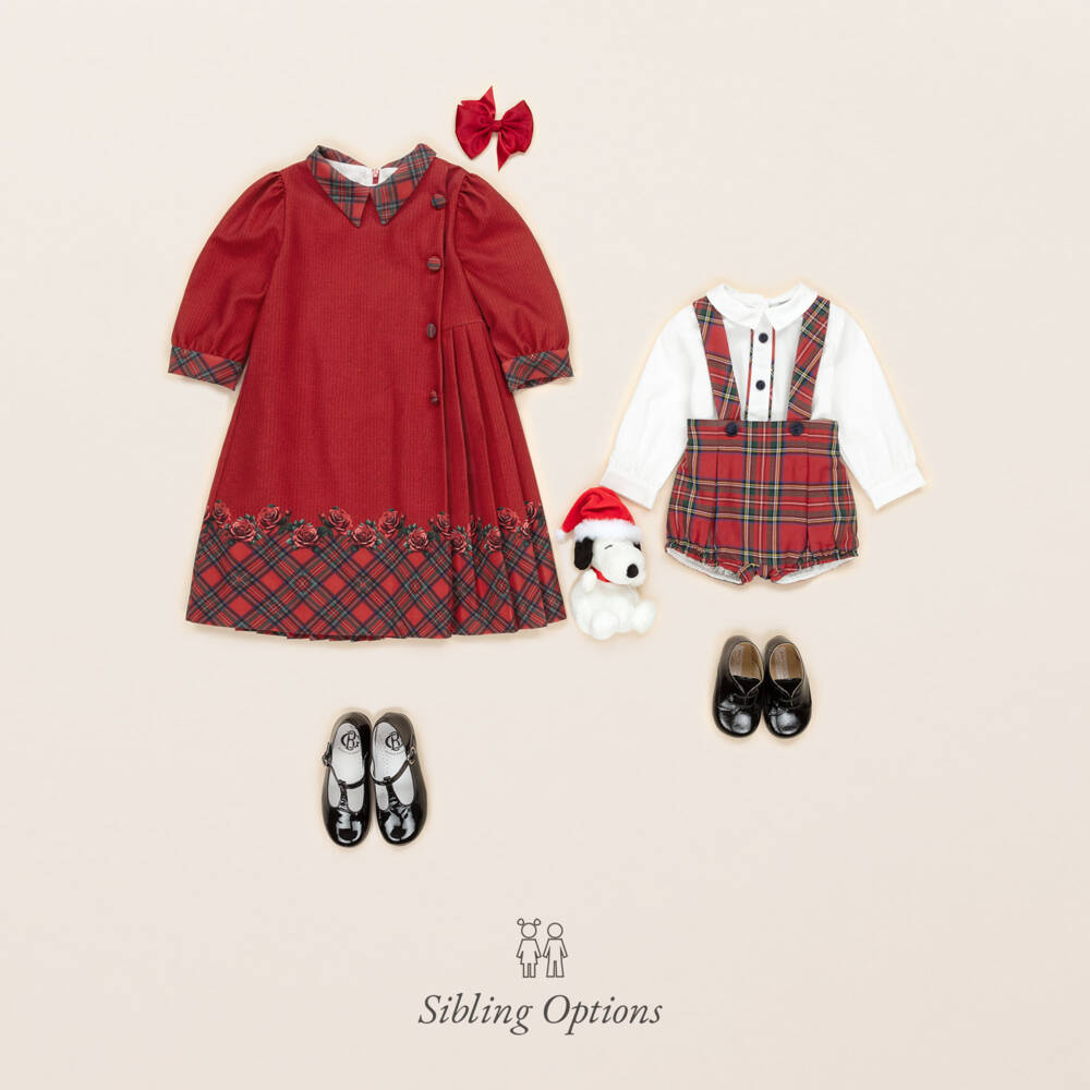 Piccola Speranza-طقم شورتات صبياني عاجي بنقشة الترتان الأحمر | Childrensalon Outlet