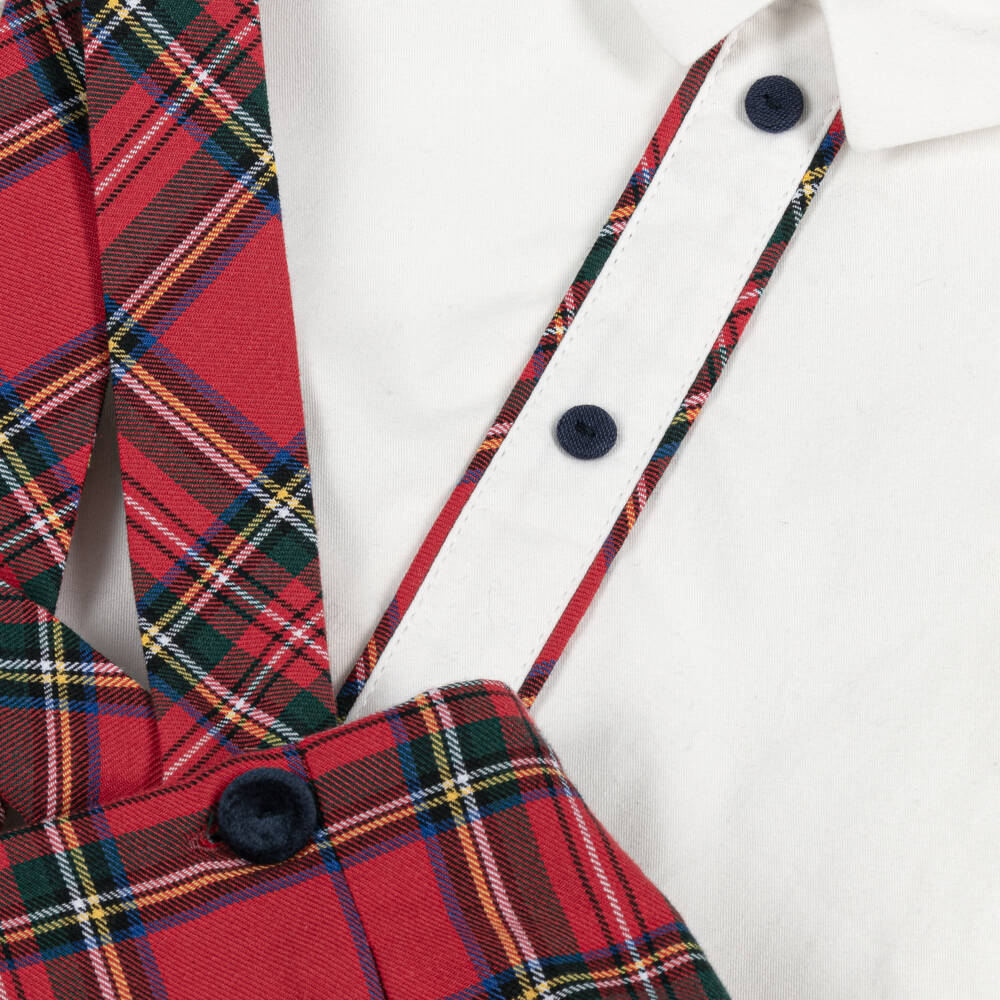 Piccola Speranza-Boys Ivory Red Tartan Shorts Set | Childrensalon Outlet