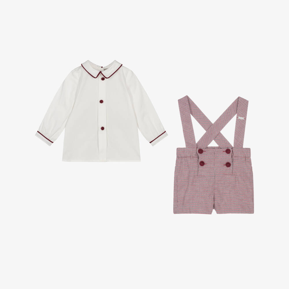 Piccola Speranza-Boys Ivory Shirt and Burgundy Shorts | Childrensalon Outlet