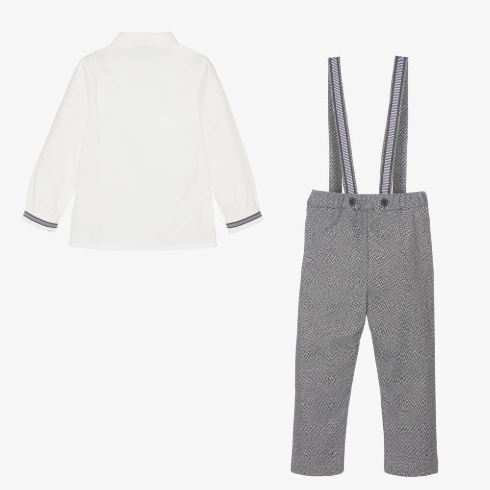 Piccola Speranza-طقم بنطلون وقميص نسيج قطن لون رمادي وأبيض للأولاد | Childrensalon Outlet