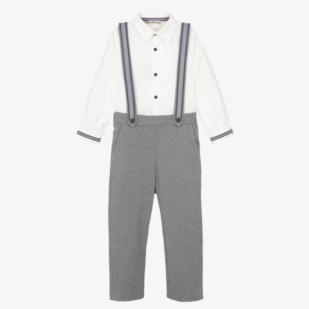 Piccola Speranza-Boys Ivory Shirt & Charcoal Trousers Duo | Childrensalon Outlet