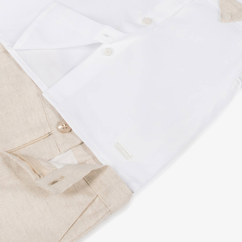 Piccola Speranza-Boys Ivory Top & Tan Bottoms Ensemble | Childrensalon Outlet