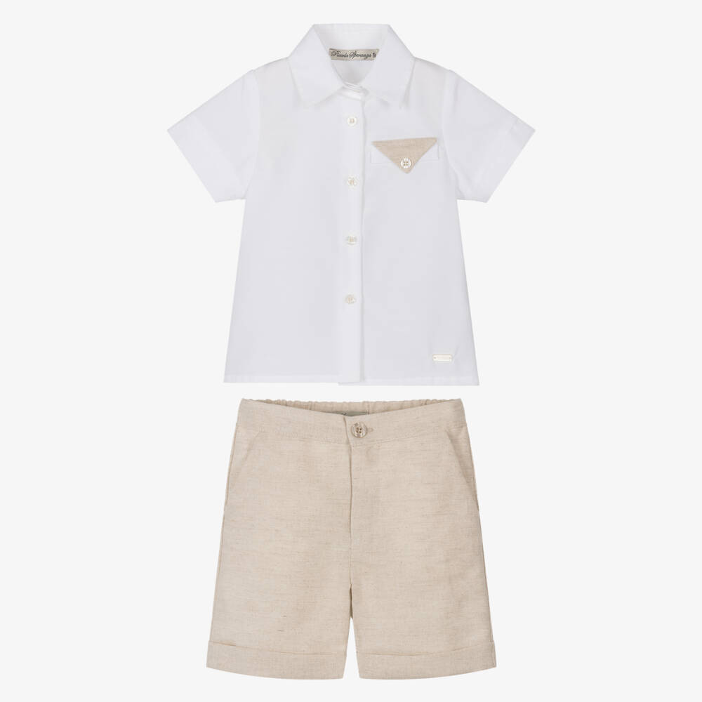 Piccola Speranza-Boys Ivory Top & Tan Bottoms Ensemble | Childrensalon Outlet