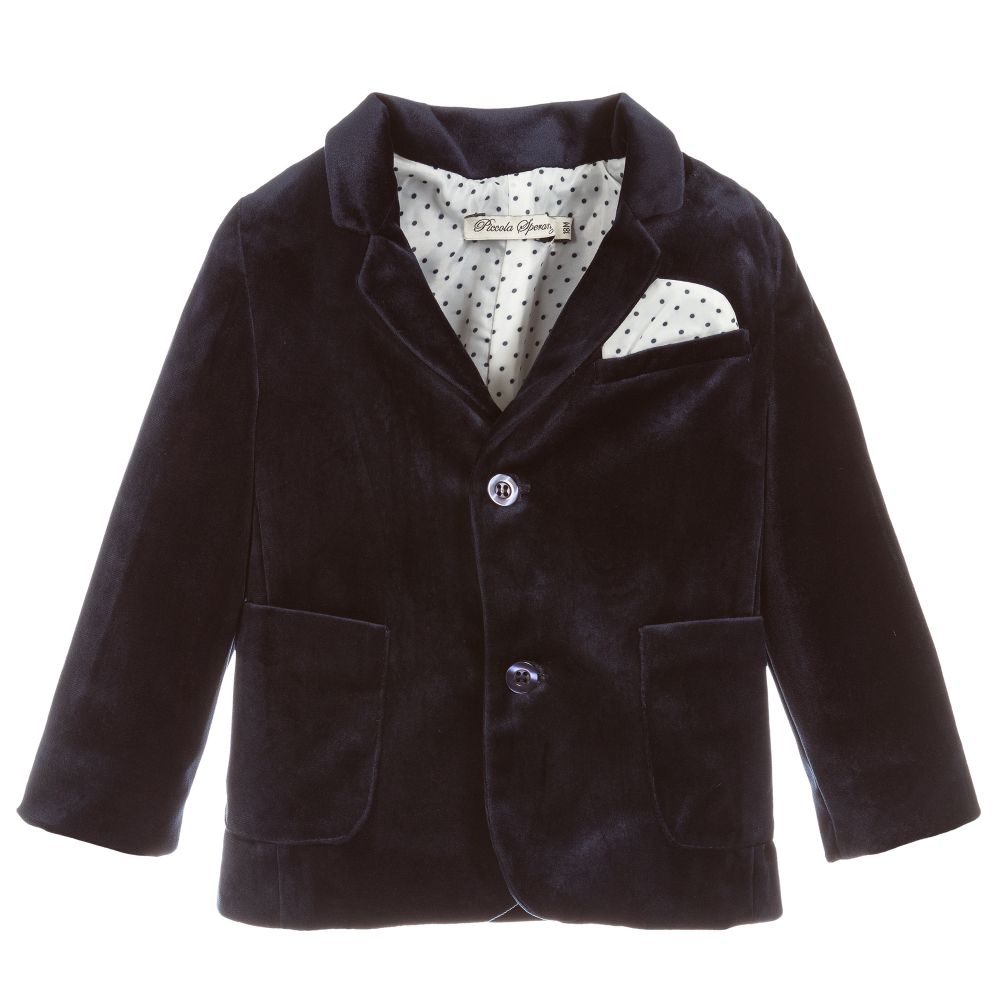 Piccola Speranza-جاكيت أطفال ولادي مخمل لون كحلي | Childrensalon Outlet